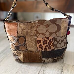 Vintage Coach Carly Brown Patchwork Jacquard Hobo Shoulder Bag 11496